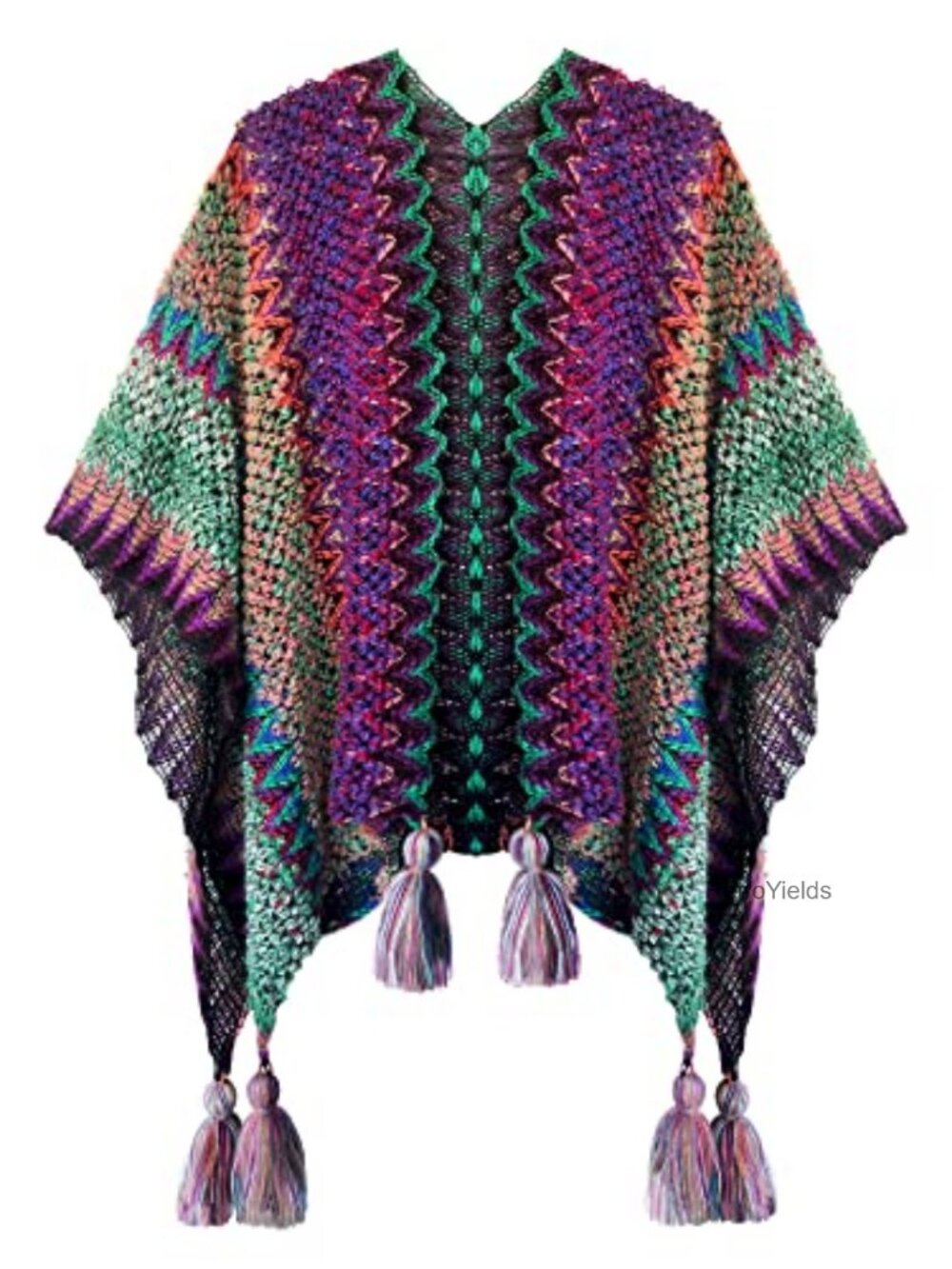 Knit Vintage Ethnic Tassel Stripe Poncho Shawl Wrap Pashmina